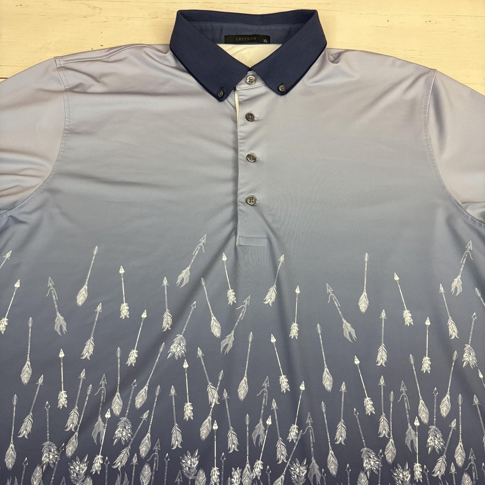 Greyson Polo Shirt Mens XL Blue Arrow Graphic Golf Performance Short Sleeve